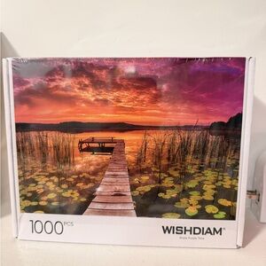 WISHDIAM 1000pc Sunset Lake Puzzle - Orange and Purple Sunset